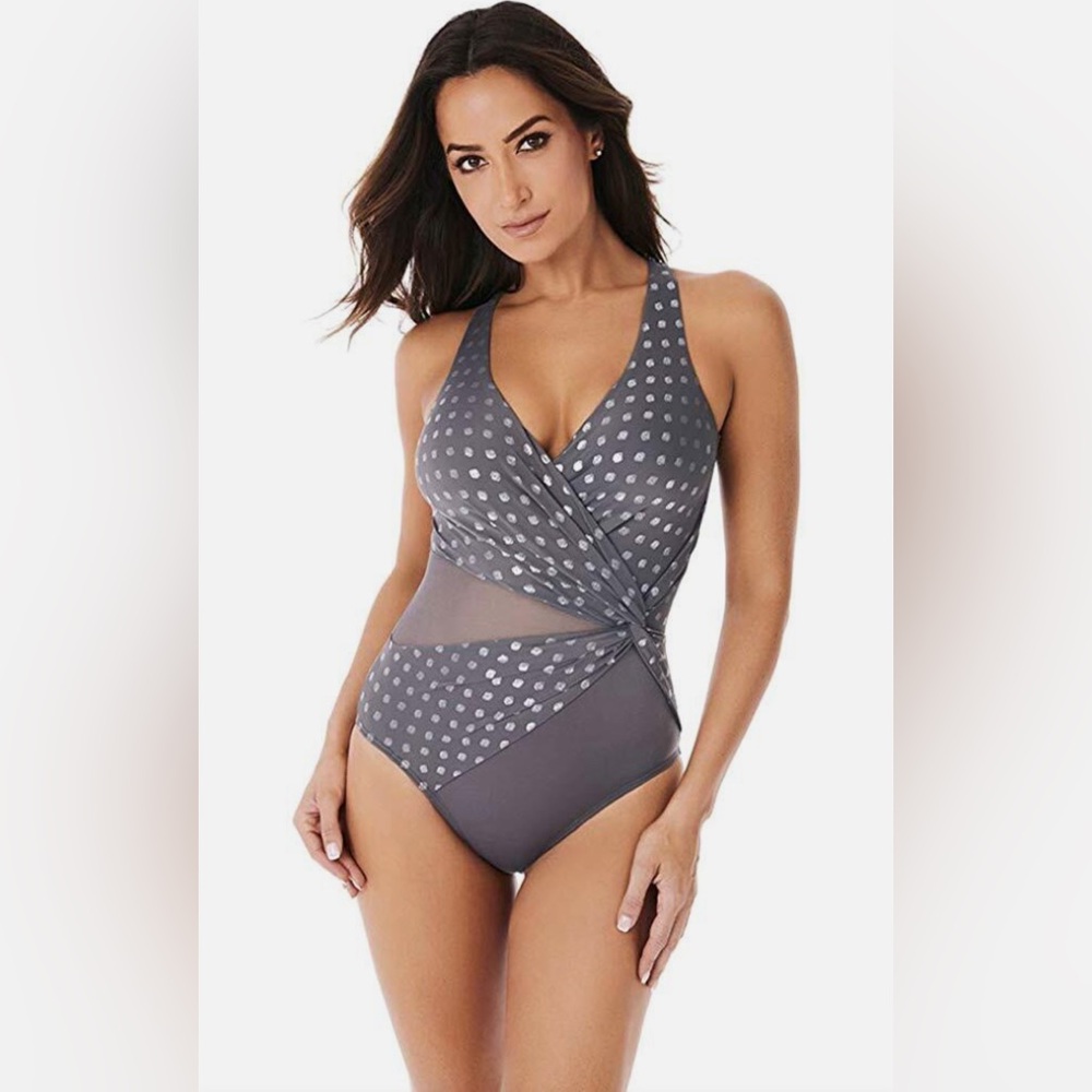 Miraclesuit Size 8 Silver Perla Circe Tummy Control Soft Cup 1 Piece Swimsuit